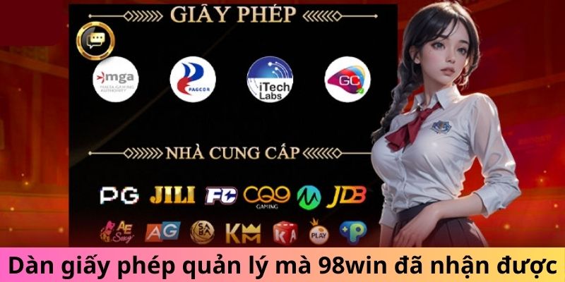 Dàn giấy phép quản lý mà 98win đã nhận được